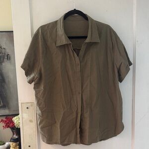 Cotton flax button down, olive xxl